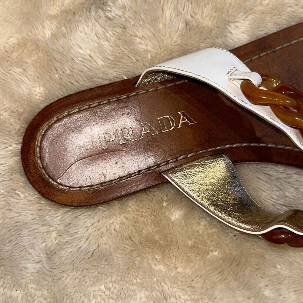 Prada white with tortoise shell chain sandals | Sz 39.5 - Picture 4 of 7